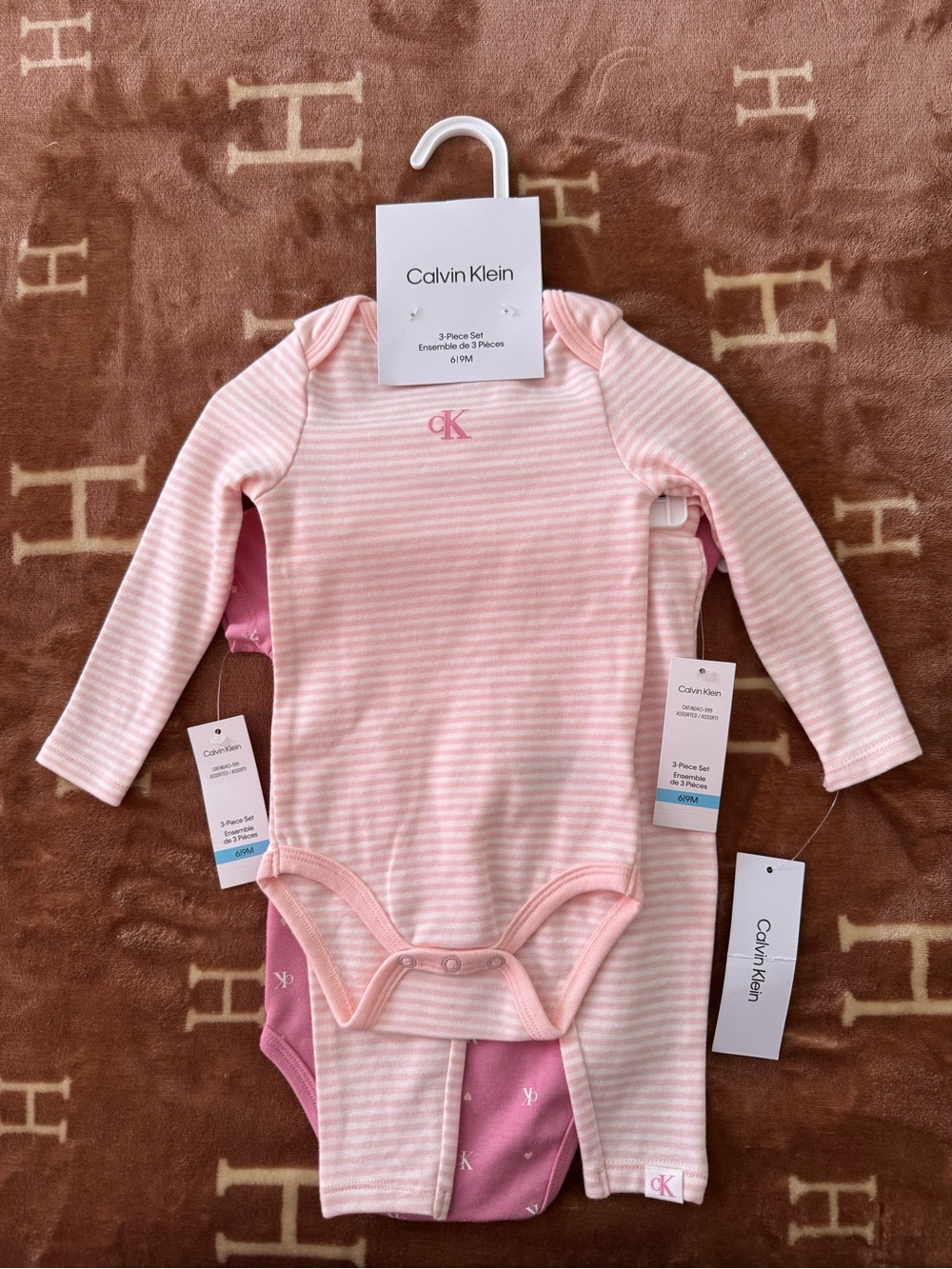 Calvin Klein Pink & Light Pink Stripe Long-Sleeve One-Piece Set